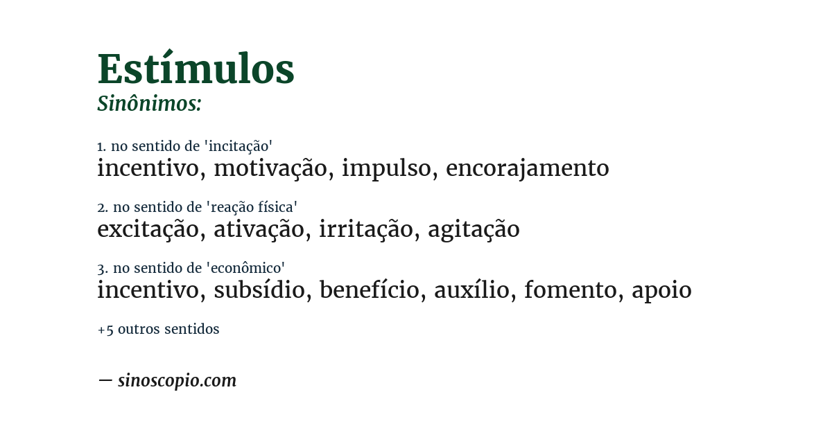 Sinônimo de estímulos