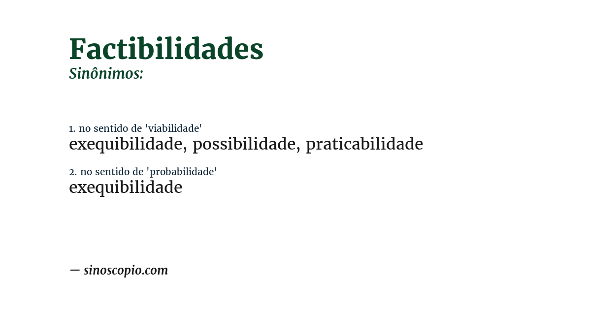 Sinônimo de factibilidades