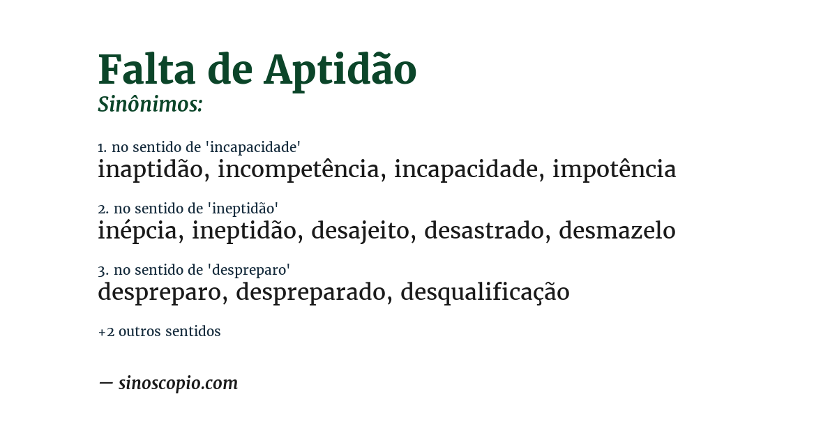 Sinônimo de falta de aptidão