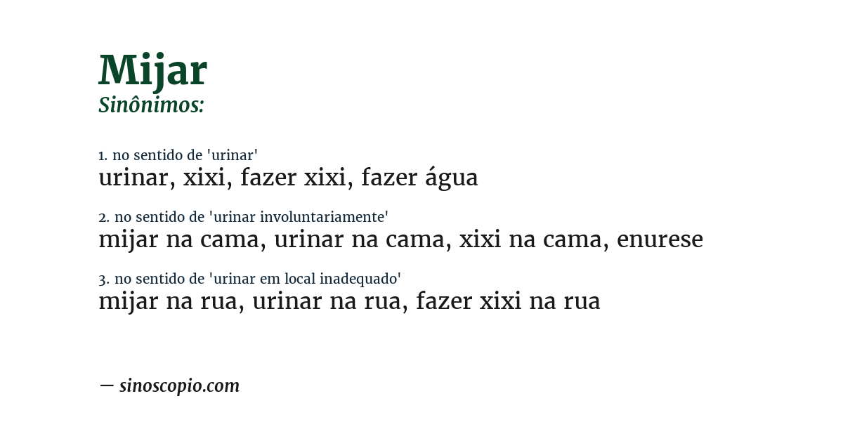 Sinônimo de mijar