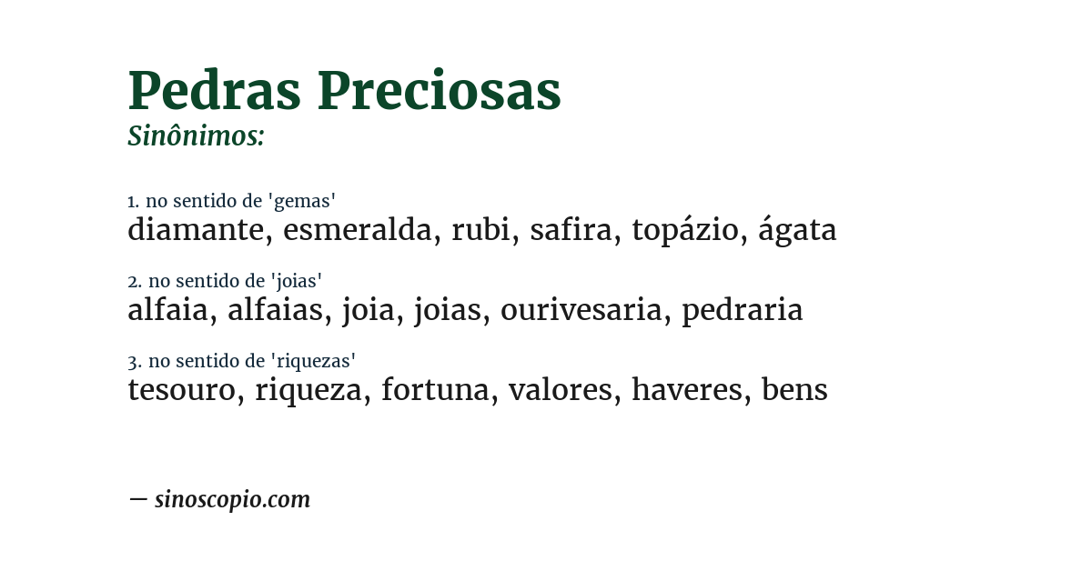 Sinônimo de pedras preciosas