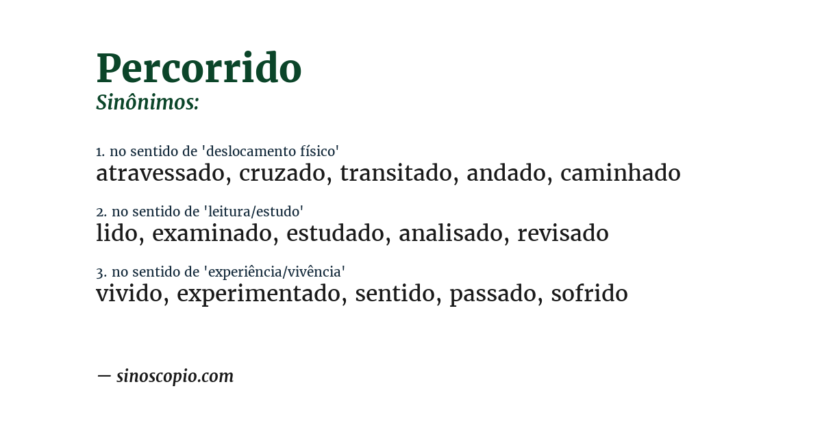 Sinônimo de percorrido