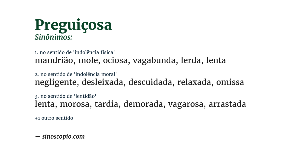 Sinônimo de preguiçosa
