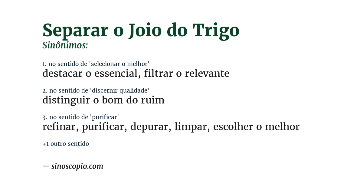 Sinônimo de separar o joio do trigo