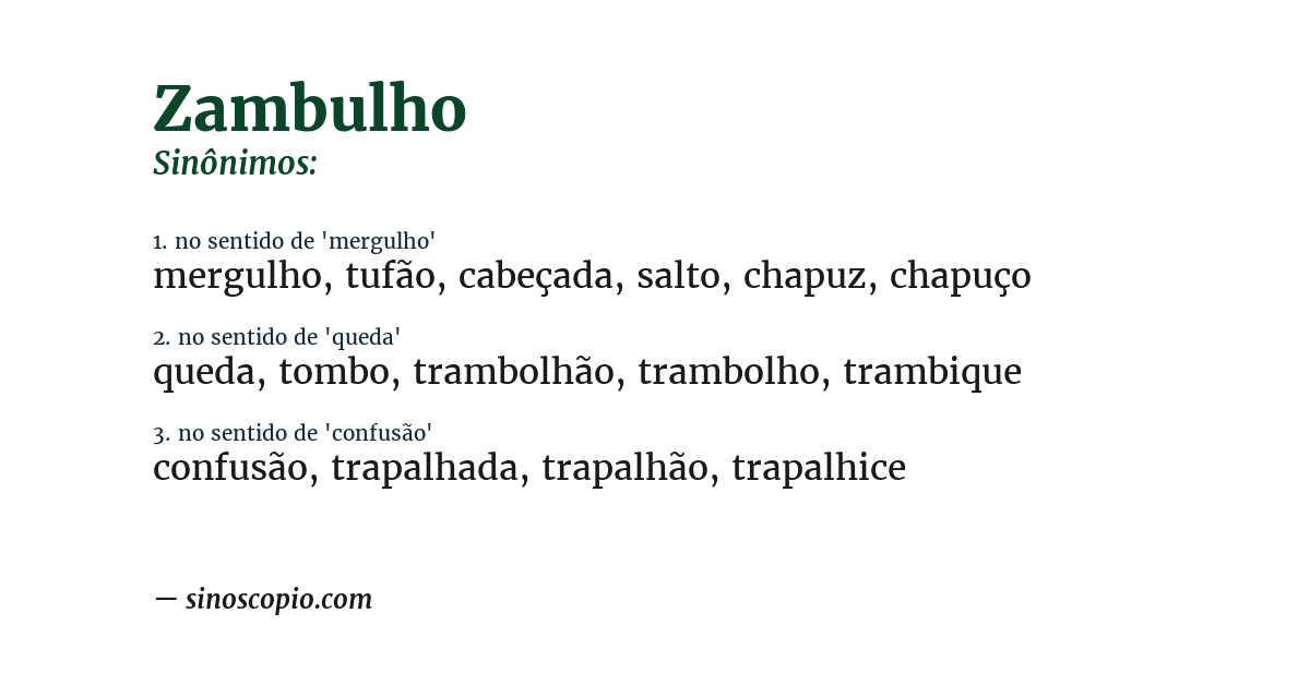 Sinônimo de zambulho