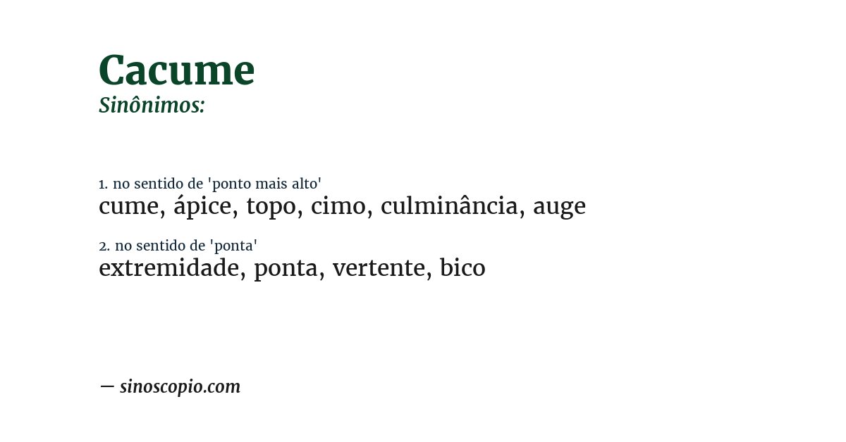 Sinônimo de cacume
