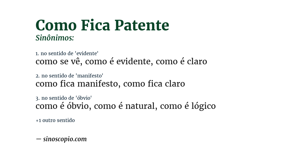 Sinônimo de como fica patente