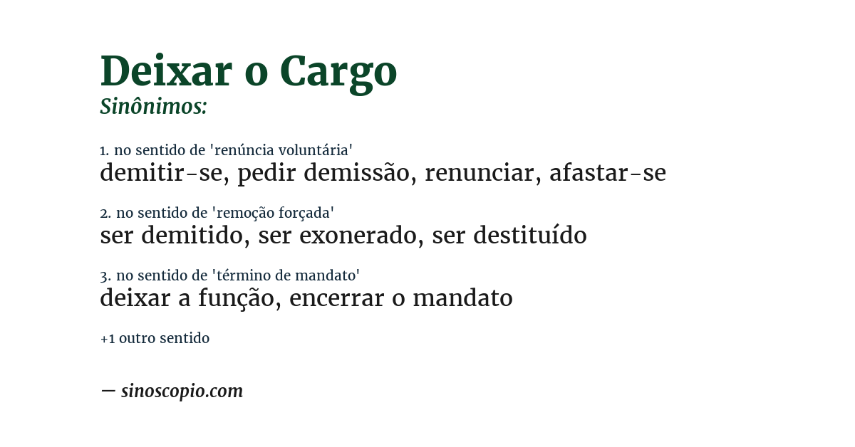 Sinônimo de deixar o cargo