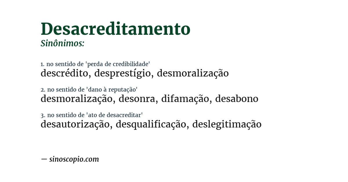 Sinônimo de desacreditamento