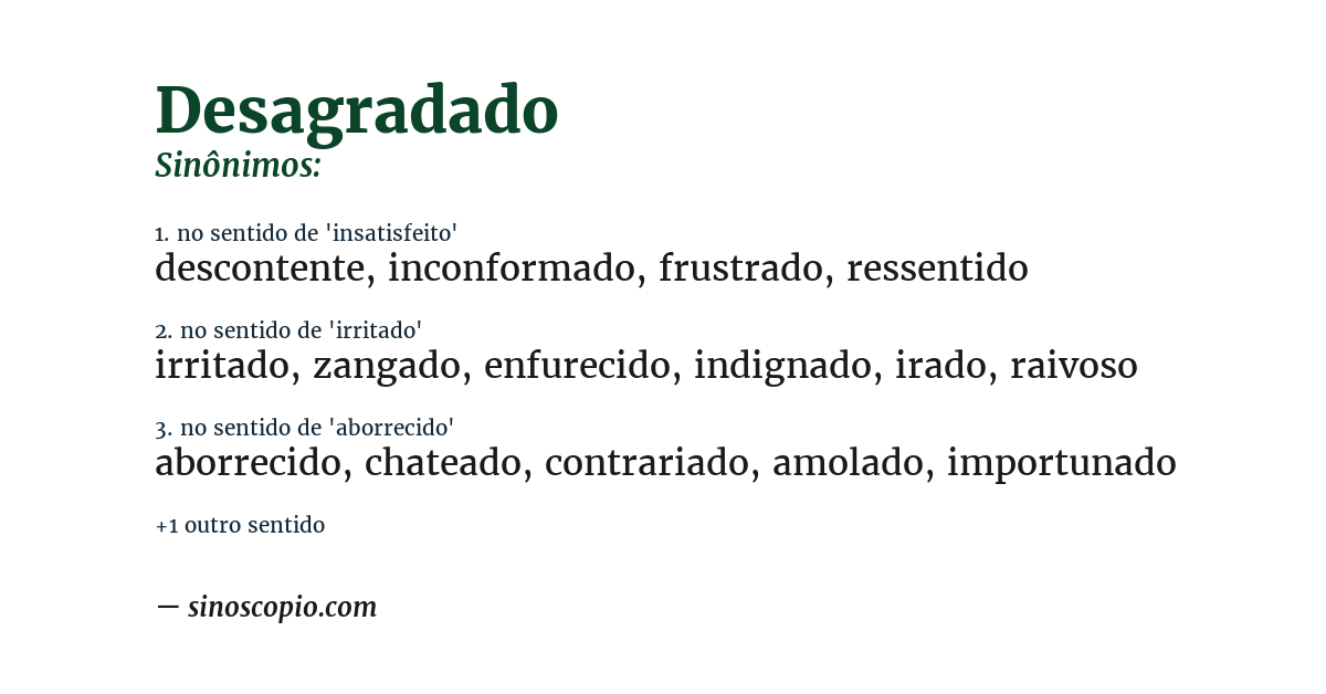 Sinônimo de desagradado