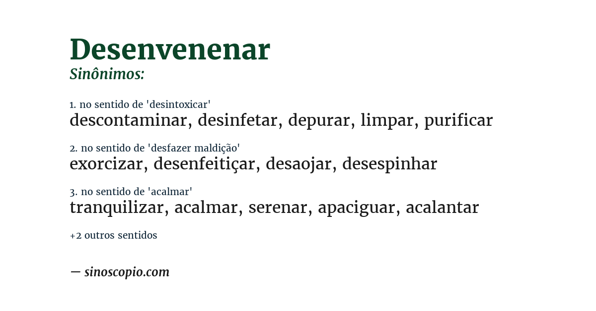 Sinônimo de desenvenenar
