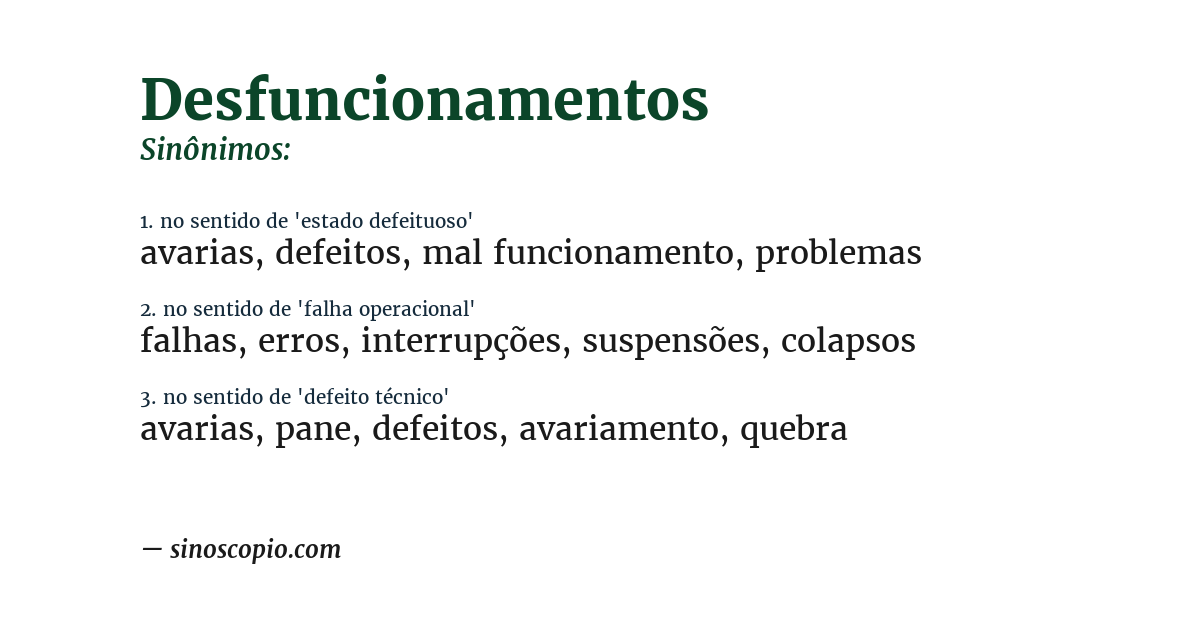 Sinônimo de desfuncionamentos