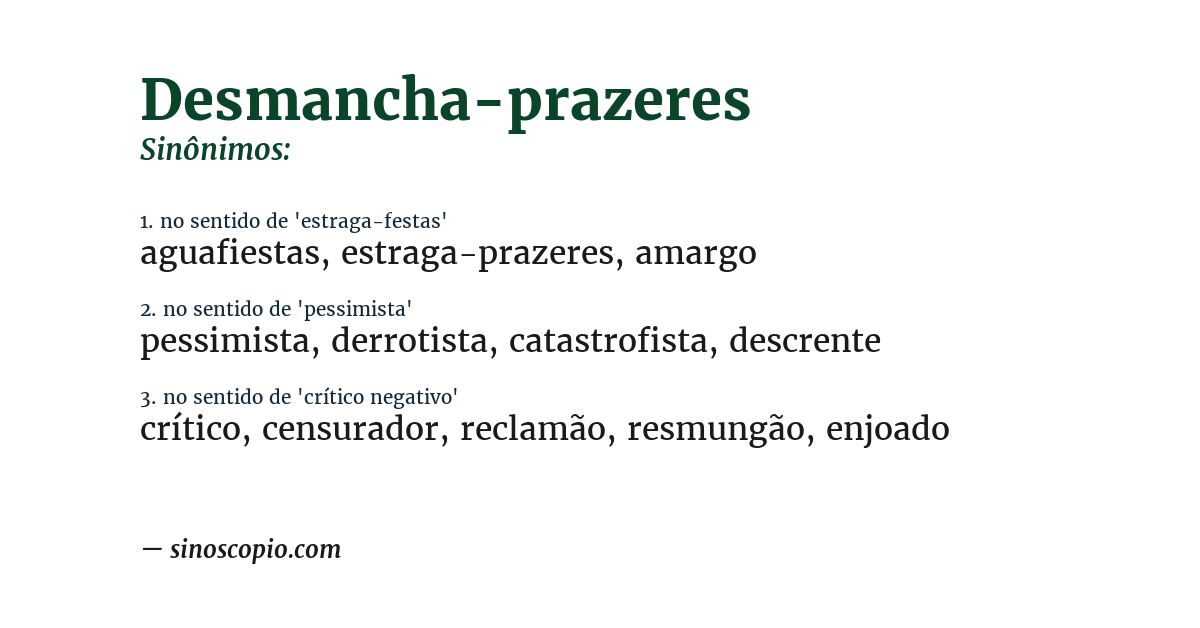 Sinônimo de desmancha-prazeres