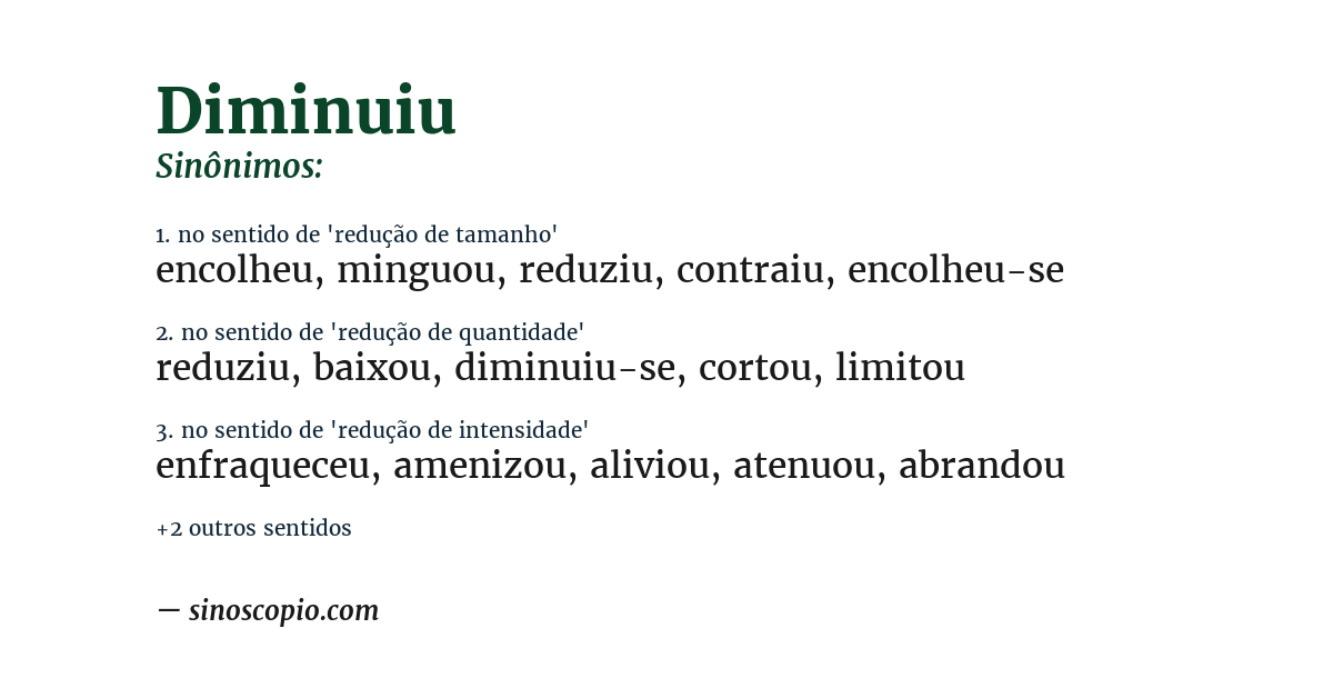 Sinônimo de diminuiu