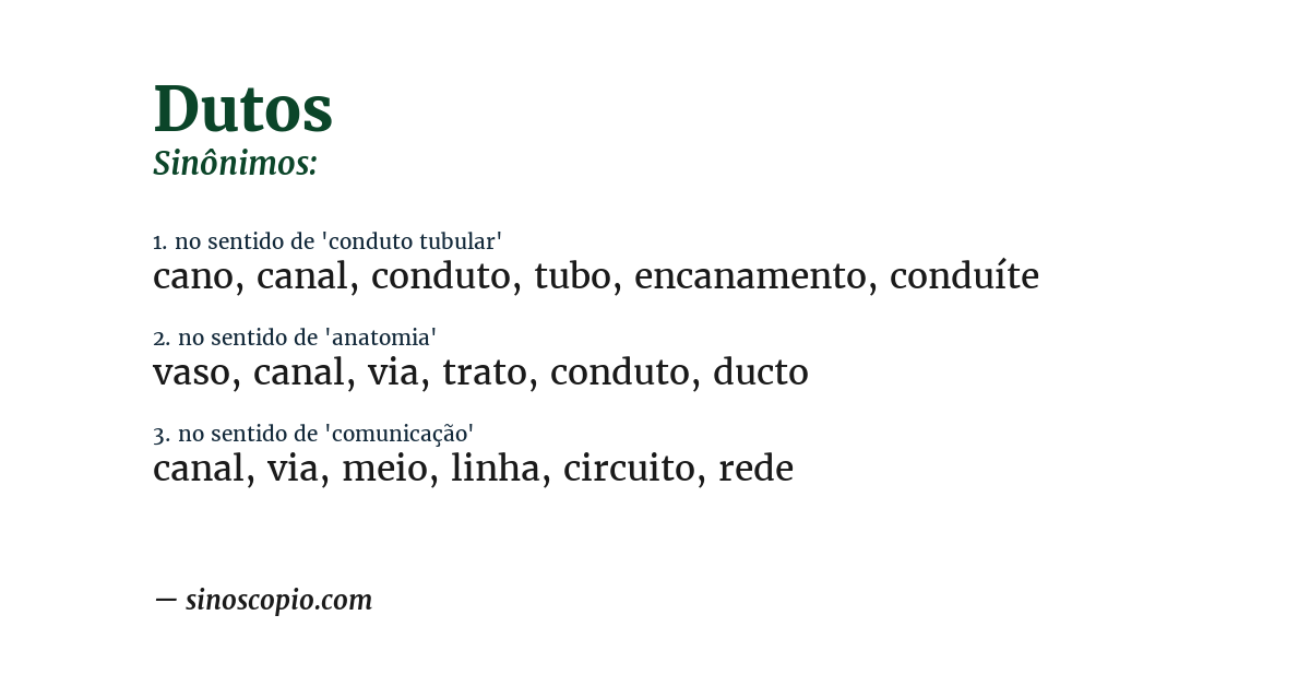 Sinônimo de dutos