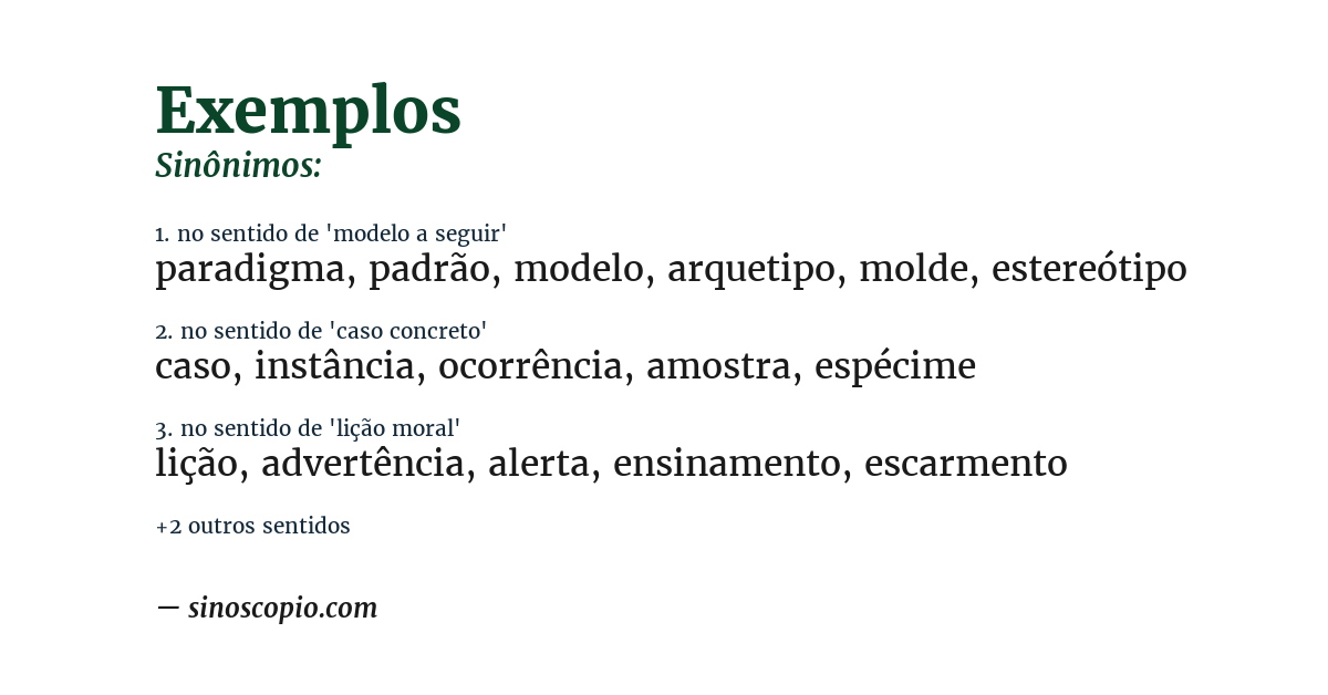 Sinônimo de exemplos