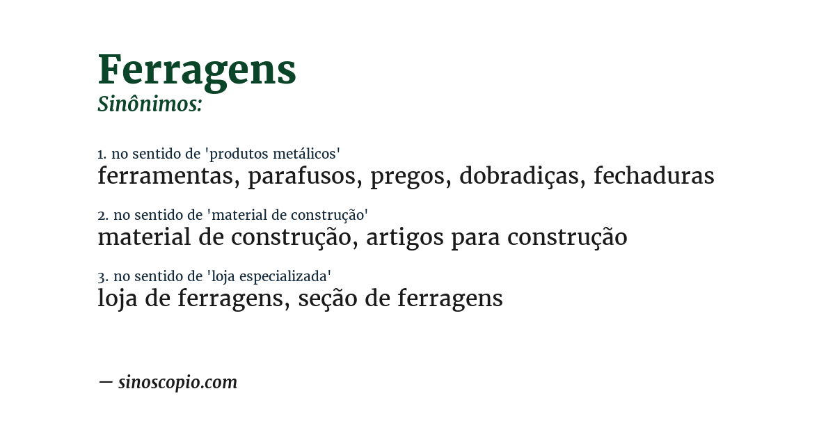 Sinônimo de ferragens