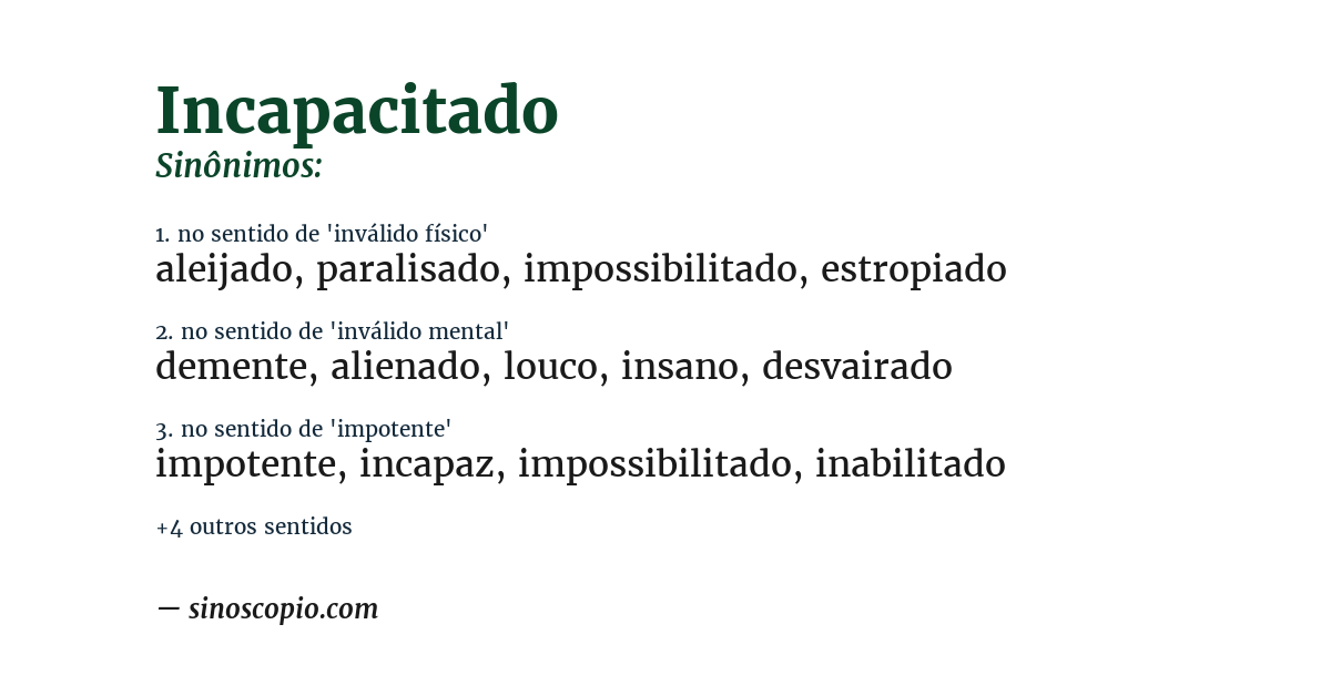 Sinônimo de incapacitado