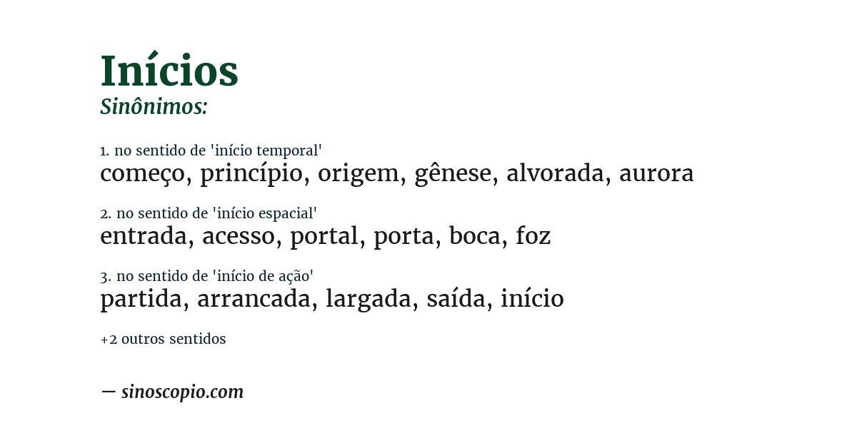 Sinônimo de inícios
