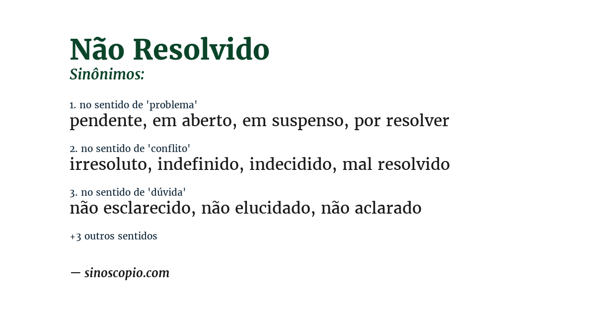 Sinônimo de não resolvido