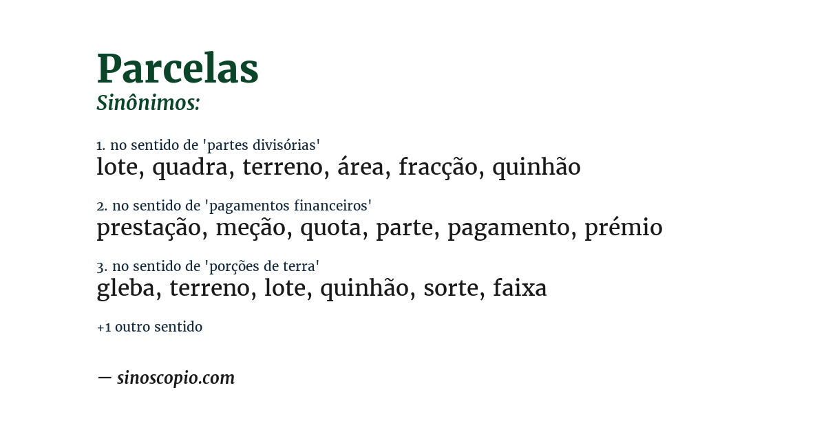 Sinônimo de parcelas