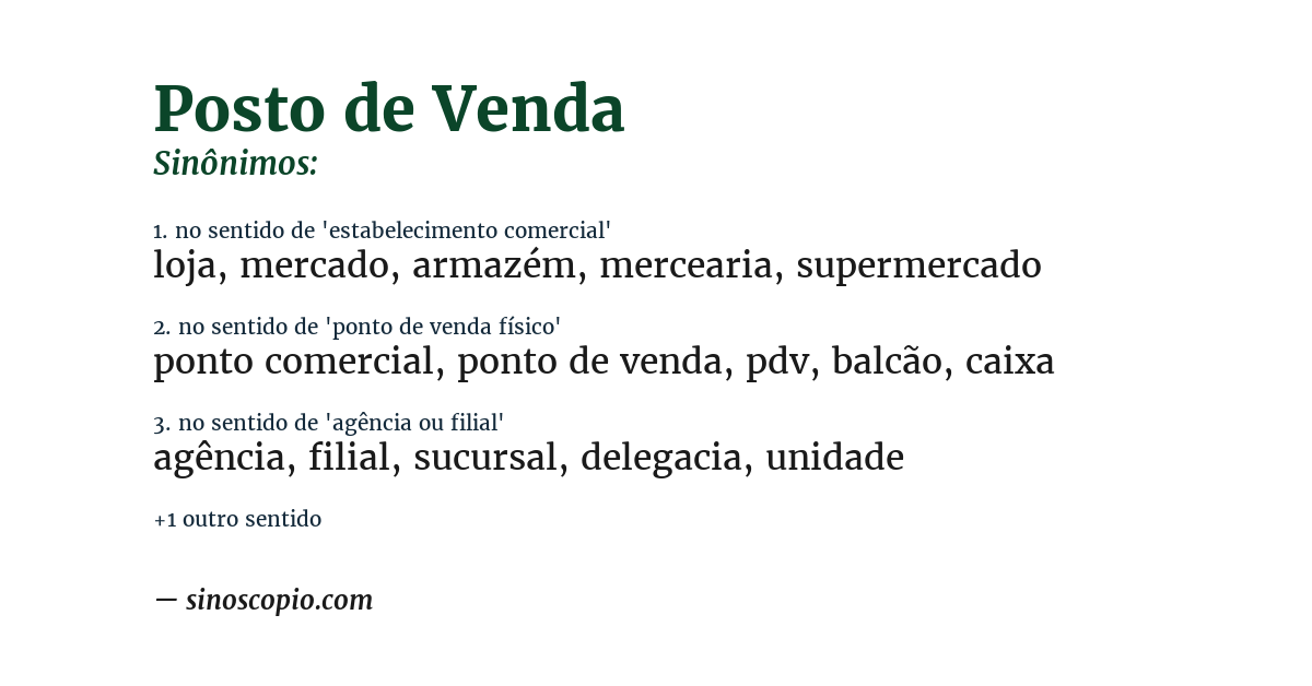 Sinônimo de posto de venda