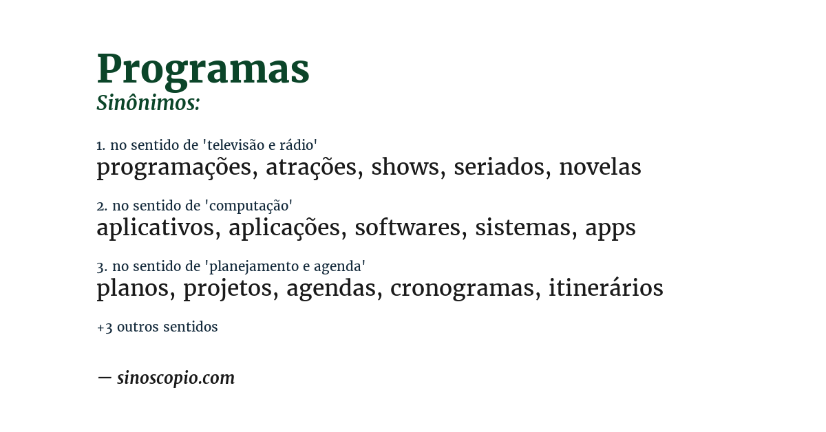 Sinônimo de programas