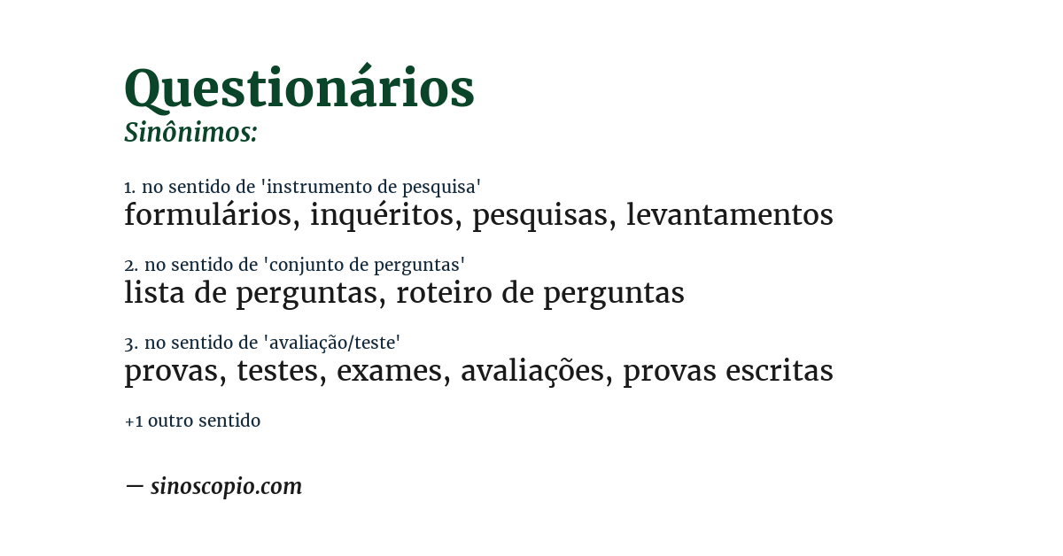 Sinônimo de questionários