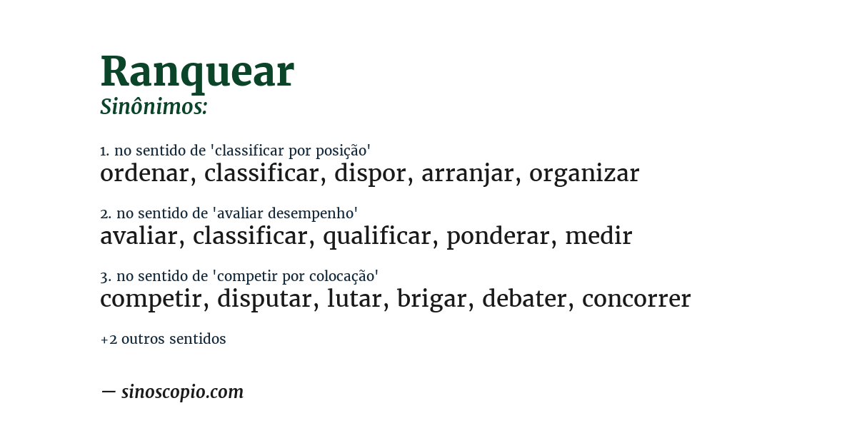 Sinônimo de ranquear
