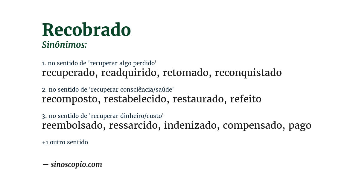 Sinônimo de recobrado