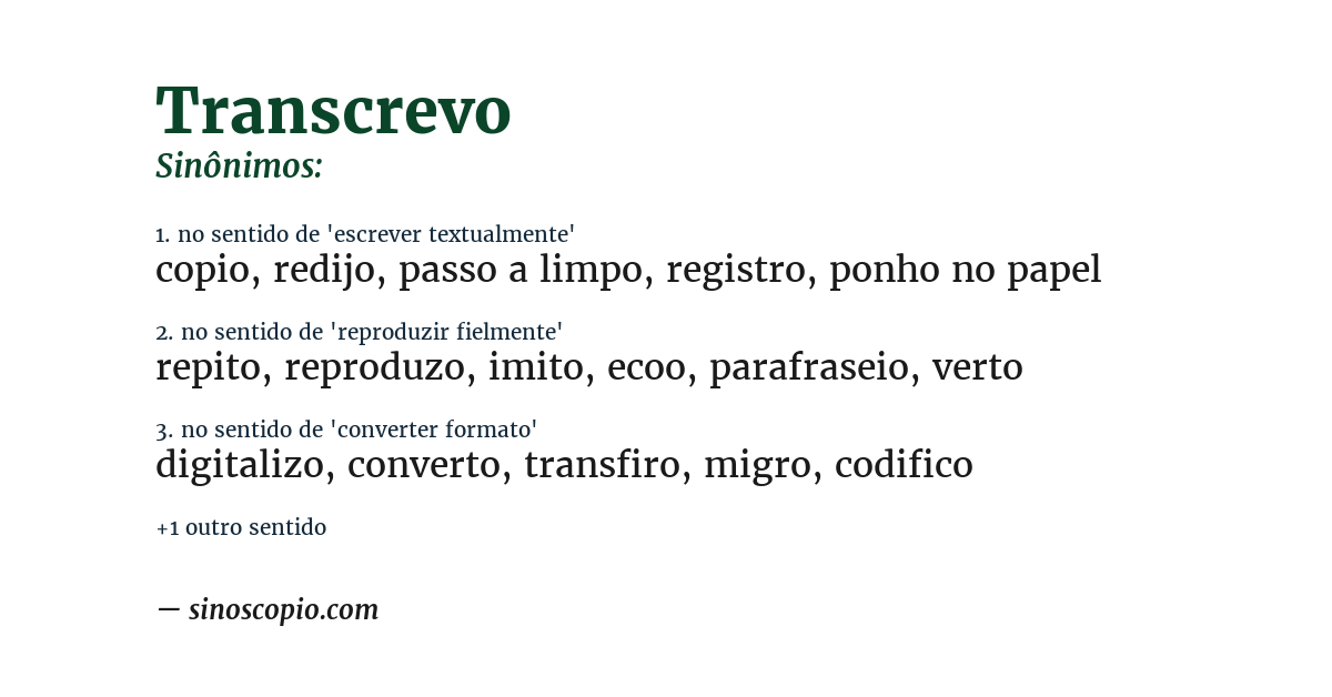 Sinônimo de transcrevo