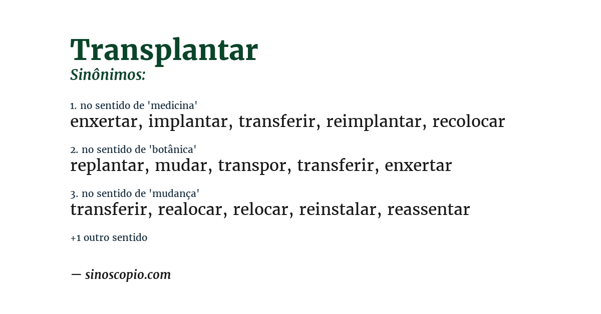 Sinônimo de transplantar