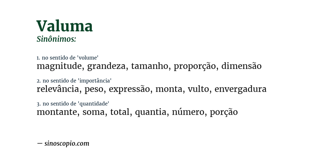 Sinônimo de valuma