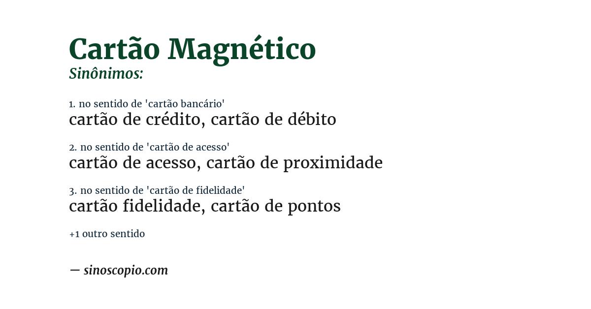 Sinônimo de cartão magnético