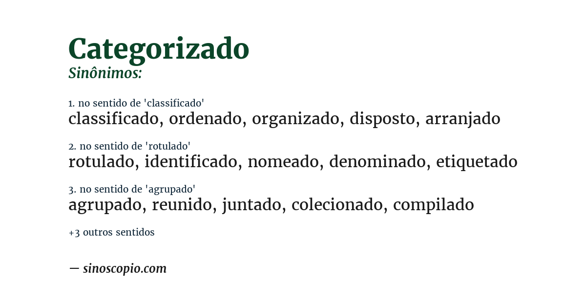 Sinônimo de categorizado