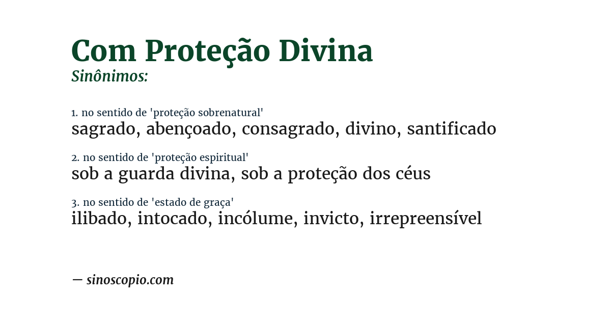 Sinônimo de com proteção divina