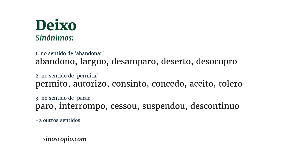 Sinônimo de deixo