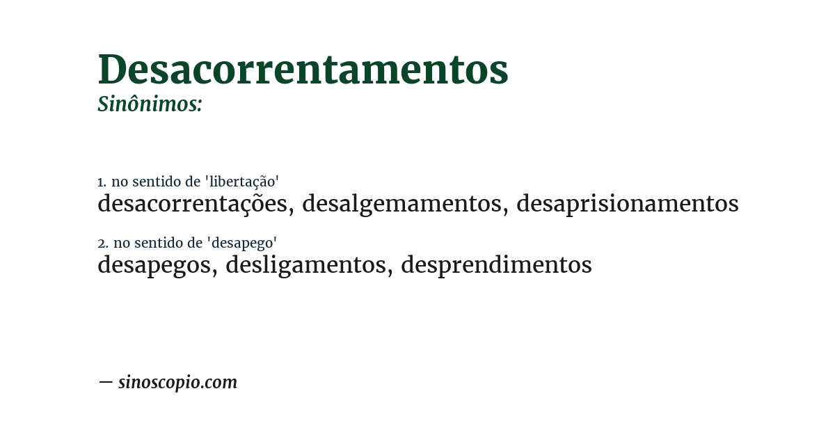 Sinônimo de desacorrentamentos