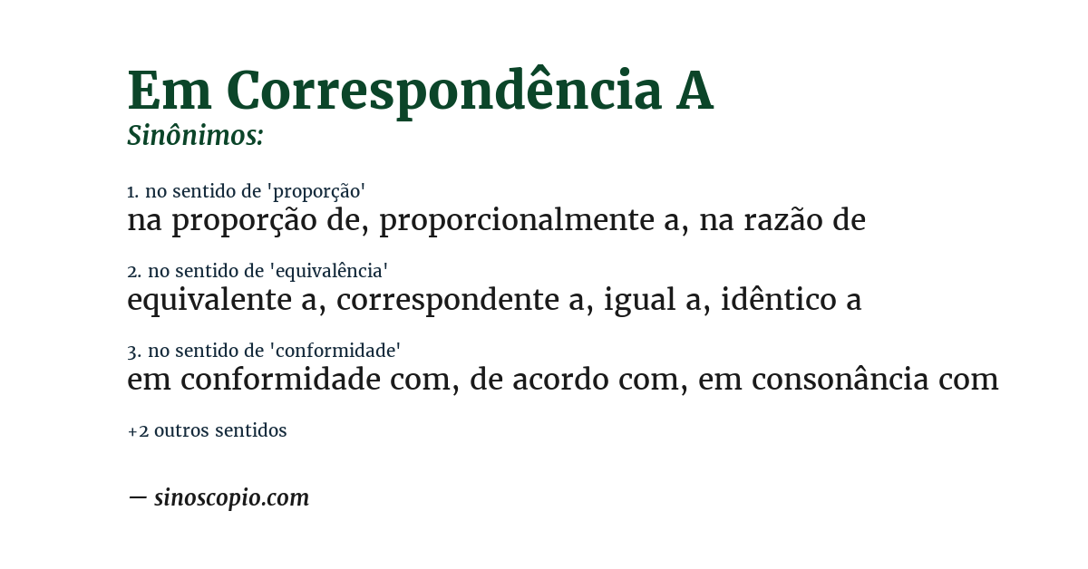 Sinônimo de em correspondência a