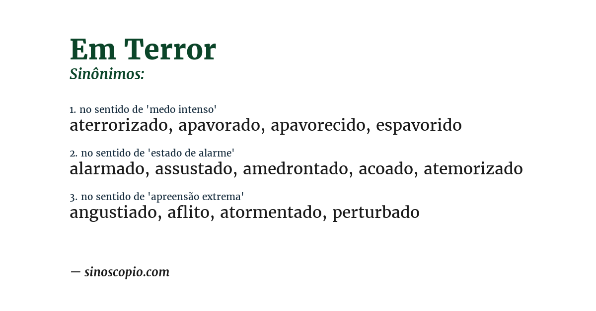 Sinônimo de em terror