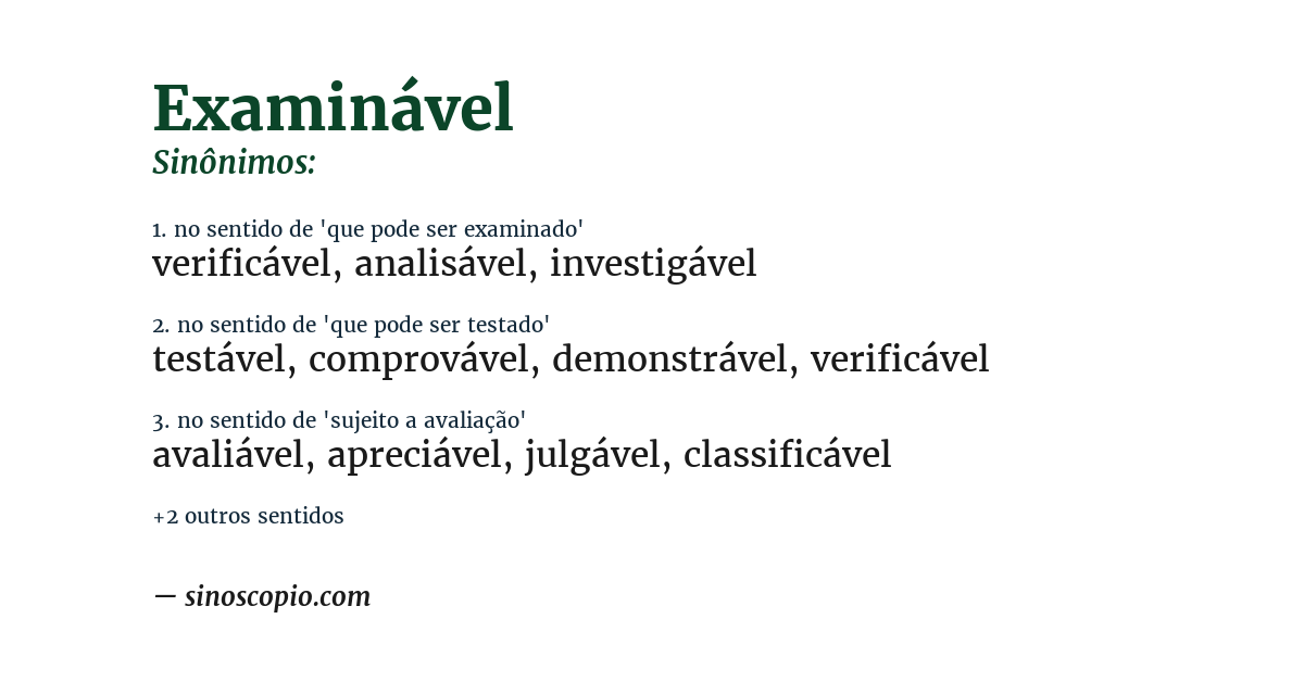 Sinônimo de examinável