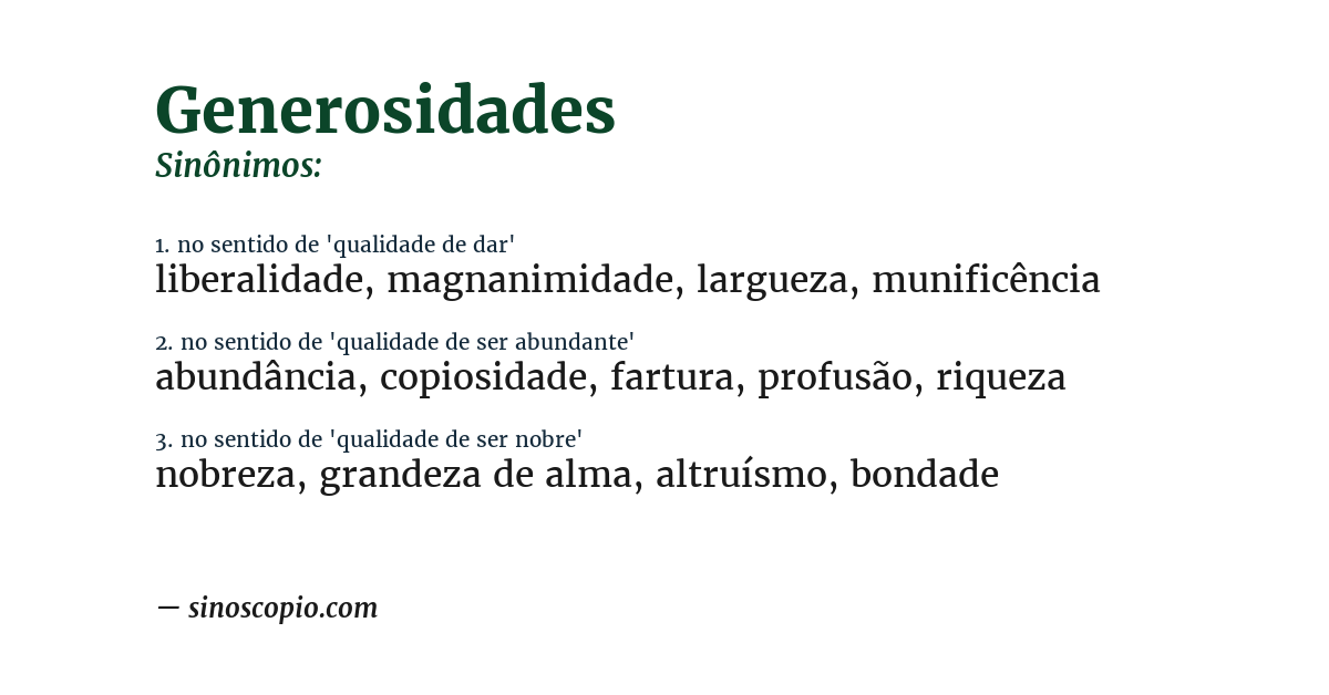 Sinônimo de generosidades