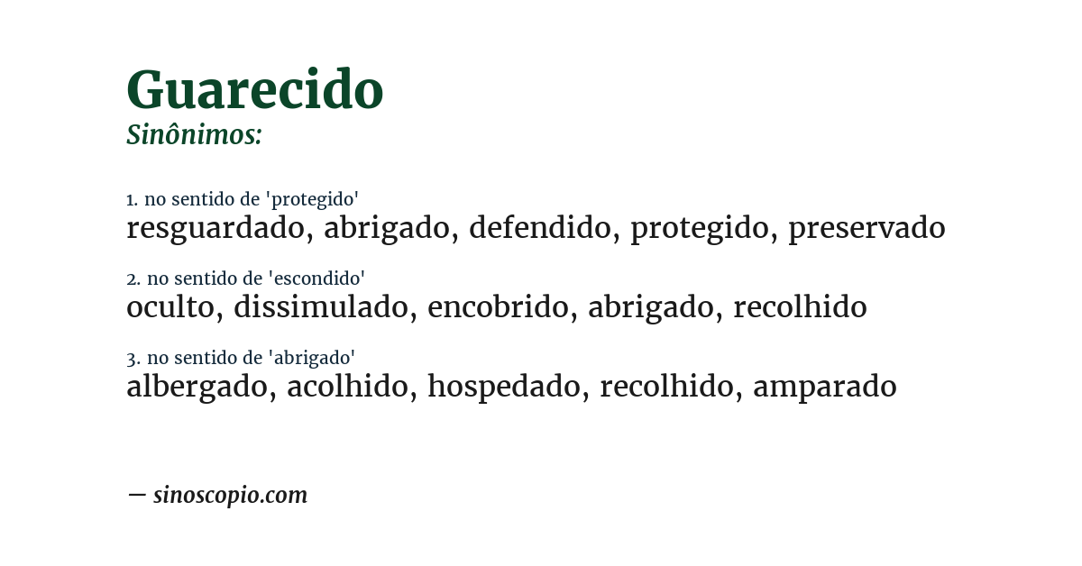 Sinônimo de guarecido