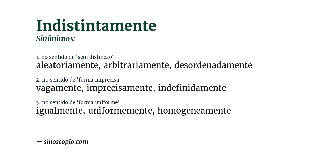 Sinônimo de indistintamente