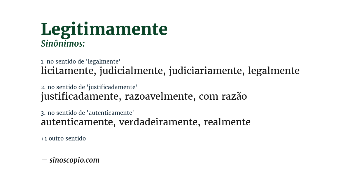 Sinônimo de legitimamente