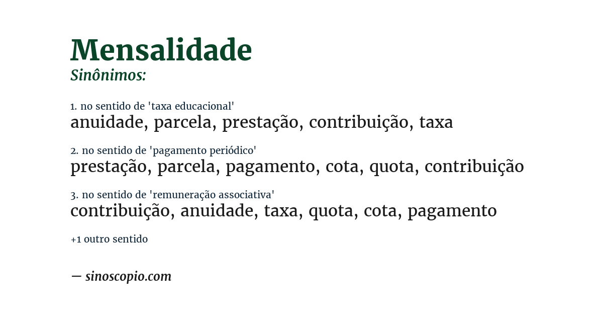 Sinônimo de mensalidade
