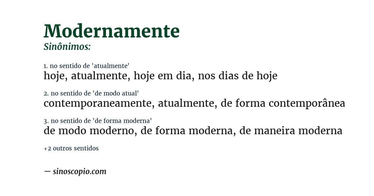 Sinônimo de modernamente