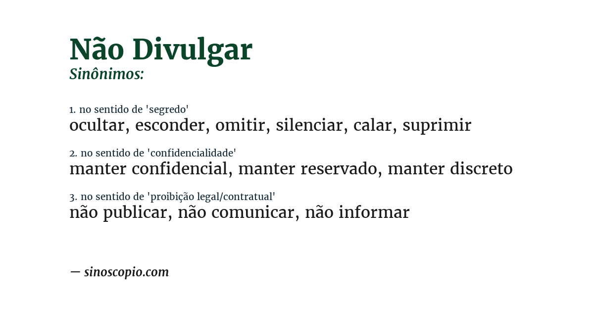 Sinônimo de não divulgar