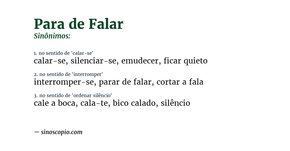 Sinônimo de para de falar