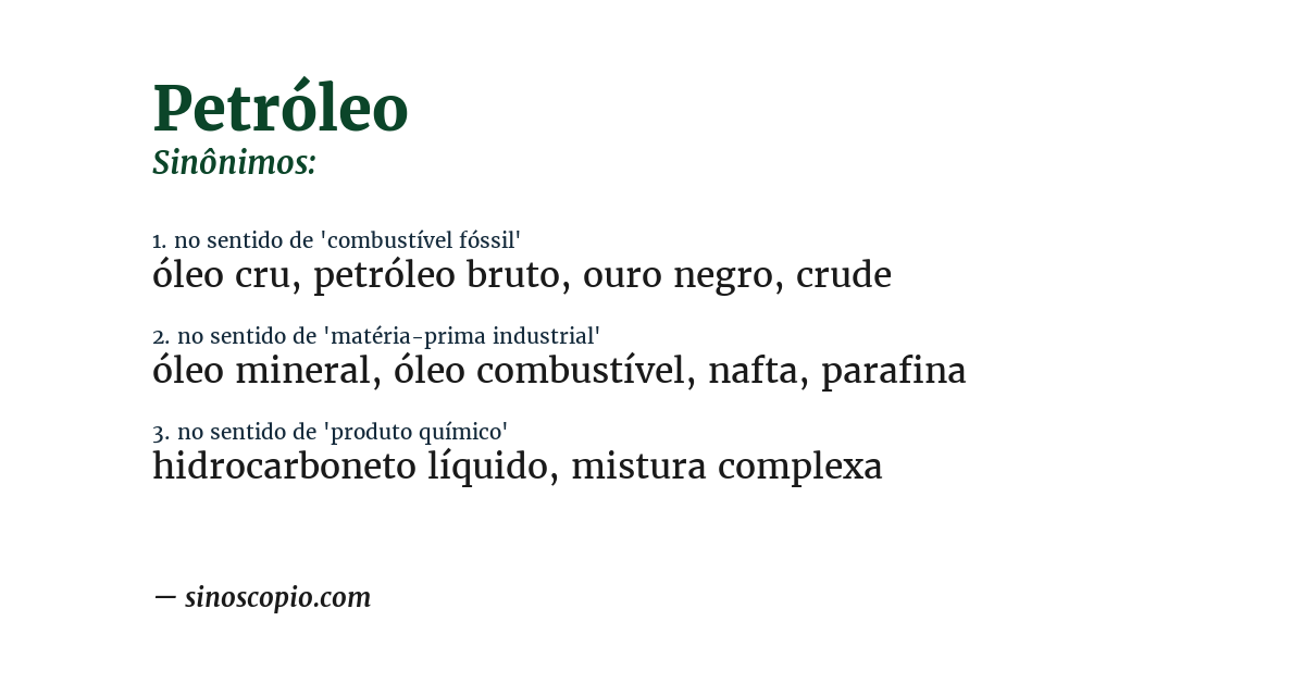 Sinônimo de petróleo